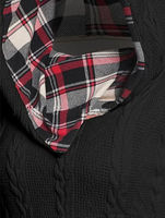 Sweat à capuche tricoté pour femme, design ethnique personnalisé, avec doublure à carreaux, motif torsadé, poignets et ourlet contrastants à carreaux
