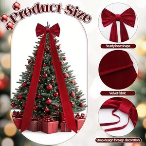 Fluffy <b>Large</b> Velvet Christmas <b>Bows</b> Giant Christmas <b>Bows</b> for Backdrop Party Room Wall Decor Christmas Tree Decoration - Product Image 2