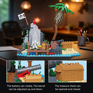Bloques de Construcción, Escena de Arrecife <span class=keywords><strong>Pirata</strong></span> con Barco Pequeño, Ladrillos, Regalo para Principiantes, Decoración del Hogar para Niños - Product Image 3