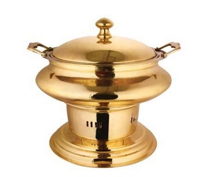 Recipiente Circular Dorado para Calentar Comida con Tapa y Asas para Exhibiciones de Buffet - Product Image 1