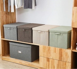 Organizador plegable de tela de lino y algodón para niños, organizador de armario para el hogar con tapas, caja de almacenamiento plegable de algodón, organizador de ropa - Product Image 5