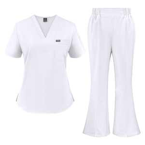 Wholesale Scrubs Set Nurse Uniform V Neck Pocket <b>Top</b> Flare Pants Soft Stretch Fabric Hospital Workwear for Clinic Staff - Product Image 6