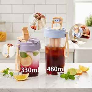 Factory Custom Logo Portable Coffee Maker 11oz 330ml 480ml <b>Plastic</b> Reusable Cold Iced Coffee <b>Cup</b> With Lids and Straws - Product Image 1