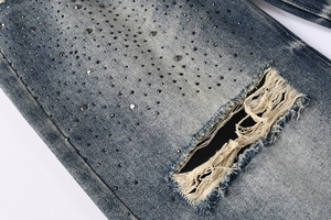 Hot Rhinestone Jeans Pantalon Jeans De Luxe Pour Homme Strass Tendances Baggy Ripped Jeans - Product Image 3
