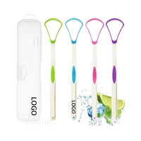 Nettoyeur de langue en silicone avec logo personnalisé, 100% sans BPA, réutilisable, écologique, soin buccal sain, facile à utiliser, combat la mauvaise haleine