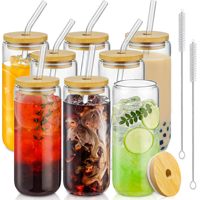 Verres à boire sans BPA de 20 oz - 8 verres avec couvercles en bambou et pailles, compatibles lave-vaisselle