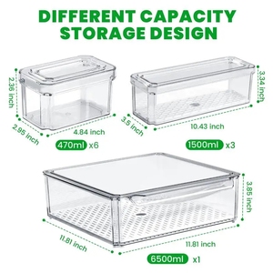10 Pack Fridge Organizer, Stackable Refrigerator Bins with Lids, Drinks, Vegetable <strong>Storage</strong> <strong>Kitchen</strong> Transparent - Product Image 4