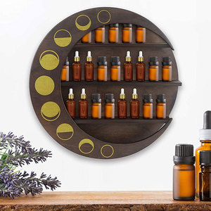 Wooden Moon <b>Wall</b> Shelf 3 Tier Round Essential Oil <b>Storage</b> Rack <b>Hanging</b> Display Organizer For Home Decor - Product Image 1
