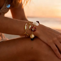 Pulsera de Acero Inoxidable Chapada en Oro de 18K con Colgante Geométrico Ovalado de Conchas Grandes Estilo Oceánico SUMMLY, Joyería de Moda