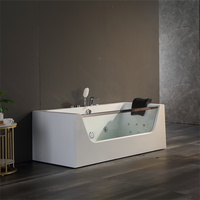 Baignoire d'angle autoportante avec hydromassage et bulles, 1720 mm, verre trempé, design moderne et minimaliste pour usage intérieur/extérieur