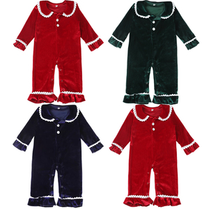 Vente en gros pyjamas pour bébés pyjamas de Noël en velours à manches longues à volants pour bébés filles vêtements de nuit vintage pour tout-petits - Product Image 1