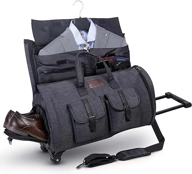 Genişletilebilir tekerlekli takım elbise spor çantası seyahat taşıma çantası konfeksiyon silindir çanta USB portu ile