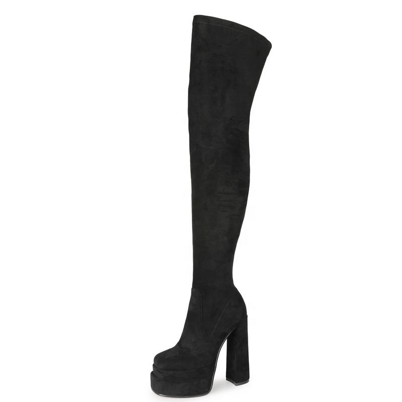 Black Platform Chunky Heel Over Knee High Boots For Women Oem