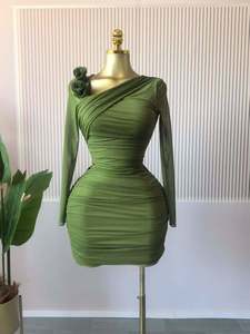 Robe Courte Moulante <span class=keywords><strong>Femme</strong></span> à Manches Longues et Fleurs 3D Unies, 3 Couleurs, Tailles S-2XL - Product Image 2