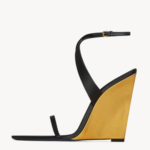 Nuevos Estilos de Zapatos de Tacón Alto con Punta Abierta para Mujer, Sandalias de Tacón de Cuña con Tiras en el Tobillo, Zapatos de Satén - Product Image 2