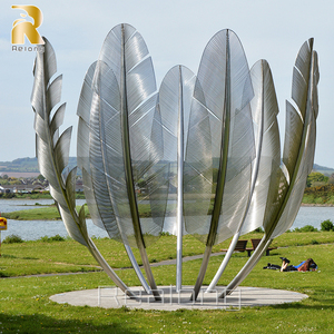 Tượng Điêu Khắc Lông Vũ Bằng Thép Không Gỉ, Đồ Trang Trí Sân Vườn Ngoài Trời Cỡ Lớn - Product Image 1