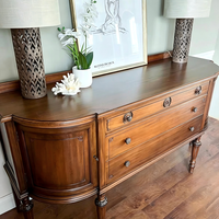 Lemari Bufet Kayu Antik Model Demi Lune Vintage, Kabinet Cherry Antik, Credenza Melengkung, Meja Konsol Shabby Chic