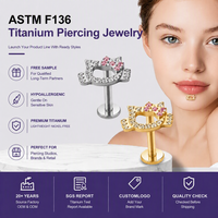 Piercing Labret G23 en Titane Rose avec Zircon Cubique Transparent Motif Chat, Or et Argent, pour Cartilage, Bijoux de Corps, Vente en Gros