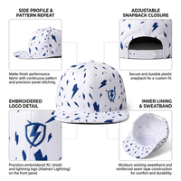 Topi Snapback 6 Panel Custom All Over Print, Dasar Putih Motif Petir Biru, Dapat Disesuaikan, Gaya Hip Hop Baseball