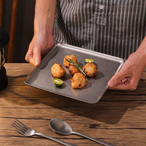 Plaque de service décorative vintage en acier inoxydable pour <span class=keywords><strong>plancha</strong></span>, plateau de présentation argenté pour restaurant, café, maison – Vente directe usine - Product Image 3