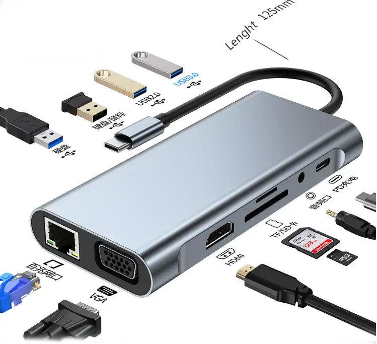 OEM 11 in 1 Usb C custodia in metallo in alluminio Hub USB ad alta velocità 10Gbps 11 porte Usb 3.0 Docking Station hub hdd direttamente dalla fabbrica