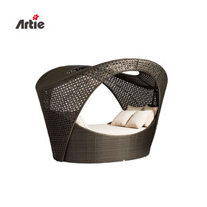 Chaise longue <span class=keywords><strong>de</strong></span> <span class=keywords><strong>jardin</strong></span> en rotin blanc rond, design nid d'oiseau Artie, mobilier <span class=keywords><strong>de</strong></span> piscine, <span class=keywords><strong>lit</strong></span> <span class=keywords><strong>de</strong></span> repos extérieur - Product Image 5