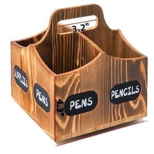 Retro Wooden Desktop <b>Pen</b> Holder Storage Box 360 Degree Rotation Multi Functional Pencil Organizer For Home Office School Use - Product Image 4