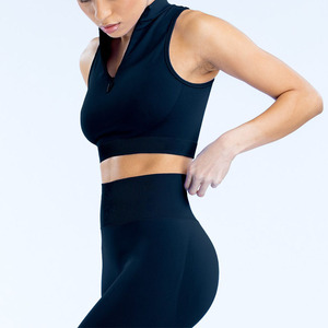 Top da palestra <span class=keywords><strong>con</strong></span> Logo personalizzato da <span class=keywords><strong>donna</strong></span> a collo alto a quarto di <span class=keywords><strong>Zip</strong></span> canotta Fitness Slim Fit elasticizzato senza maniche in Nylon <span class=keywords><strong>con</strong></span> costine di Yoga - Product Image 2