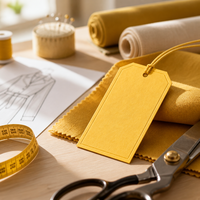 Étiquette suspendue jaune personnalisée avec cadre de bordure gaufré et cordon assorti pour boîte cadeau et emballage de magasin de détail