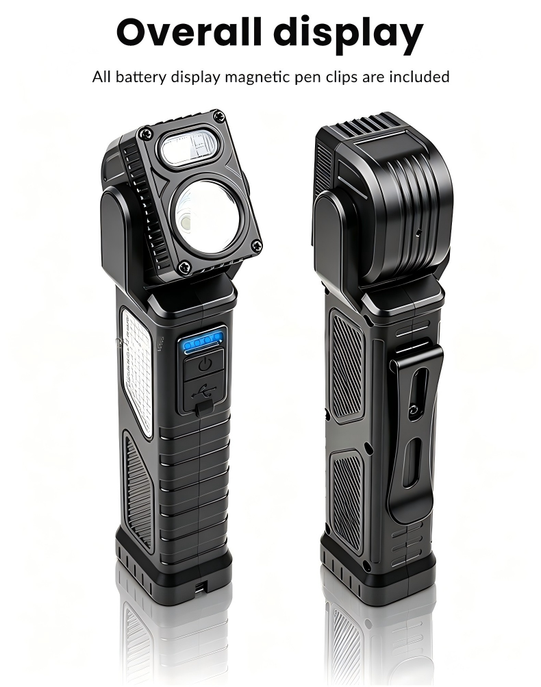 300 Lumen Rechargeable LED Work Light Magnetic Clip Inspection Lamp with Rotating Head Red Blue Flash for Workshop Outdoor
