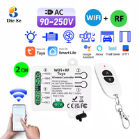 Interrupteur de lumière sans fil Tuya WiFi RF, télécommande, interrupteur moteur 110V 220V 230V 10A 2CH, compatible Alexa Google Home, pour LED, porte, ventilateur
