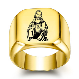 Men's Gold Jesus Christ <b>Ring</b> 18MM Square Stainless Steel Religious Jewelry Everyday Wear - Product Image 1