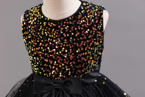 Robe de soirée princesse de mariage à nœud mignon et traîne à paillettes pour filles - Product Image 4