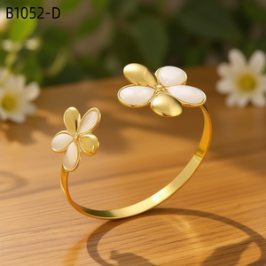 Amy Amy Flower Cuff <b>Bracelet</b> Gold Plated <b>Shell</b> Inlay For Women Fashion Jewelry Gift - Product Image 3