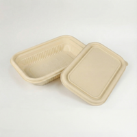 Özel Logo OEM 350ml PFAS İçermeyen Kompostlanabilir Mısır Nişastası Gıda Kabı Kapağı Ağır Hizmet Tipi Dikdörtgen Paket Servis Bento Kutusu Ekmek Kabı