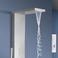 Ensemble de colonne de douche cascade en acier inoxydable chromé moderne et contemporain double tour murale souple jets de massage panneaux de douche