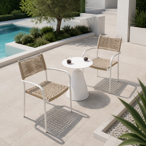 Set Moderno Minimalista per Soggiorno: Tavolino Rotondo e <span class=keywords><strong>Tavolo</strong></span> da Pranzo Lungo con Struttura in Lega di Alluminio e Acciaio al Carbonio, Piano Bianco - Product Image 6