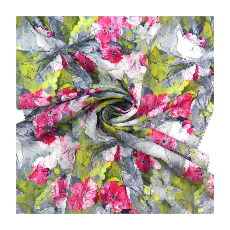 Density 272*136 Yarn Size 50D Thermal Transfer Custom Digital Floral Print On Silk Like Amani Satin Fabric For Women Garment
