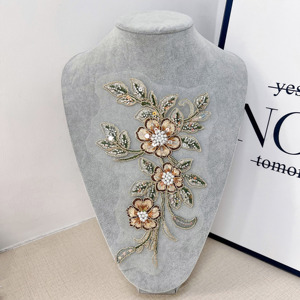 Toppa ricamata floreale con motivo floreale 3d Applique <span class=keywords><strong>in</strong></span> <span class=keywords><strong>pizzo</strong></span> ricamato con perline per accessori di abbigliamento - Product Image 3