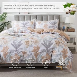 <span class=keywords><strong>Housse</strong></span> <span class=keywords><strong>de</strong></span> <span class=keywords><strong>couette</strong></span> 100% coton élégante à imprimé floral Ensemble <span class=keywords><strong>de</strong></span> 3 pièces <span class=keywords><strong>Blanc</strong></span> Marron clair Gris Bleu Literie douce pour chambre à coucher Espace <span class=keywords><strong>de</strong></span> vie - Product Image 5