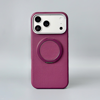 Étui de téléphone en cuir végétalien JOYPORODO L137 pour iPhone 13 14 15 16 17 18 Series avec anneau magnétique rotatif à 360° et béquille, toucher doux