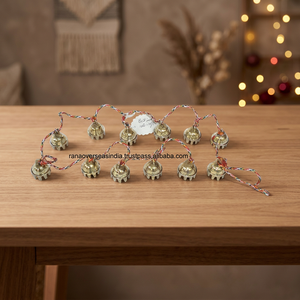 Petites cloches religieuses indiennes en laiton, ensemble de 12 carillons à vent moulés sous pression avec impression UV et corde colorée, décoration artisanale pour la maison - Product Image 3