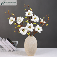 Cabang Bunga Magnolia Silikon Buatan, Cetak 3D Tahan Air, Gaya Cina, Dekorasi Ruang Tamu dan Meja Makan
