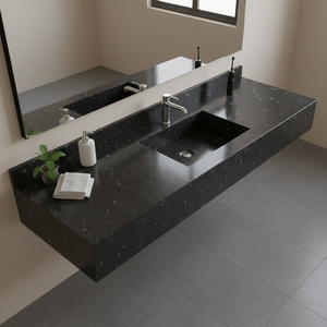 Vente en gros de dalles de pierre de quartz artificiel noir Calacatta de luxe poli personnalisé pour comptoir de cuisine armoire de vanité d'hôtel - Product Image 4