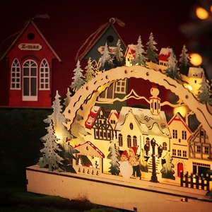 DAMAI Wooden Christmas Village 38cm <b>LED</b> <b>Lighted</b> Mantel Decor Holiday Home Decoration - Product Image 2