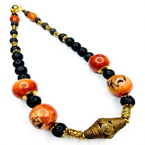 Collier fantaisie en résine acrylique plaqué or antique avec perles en pierre et accents de perles naturelles, bijoux unisexe pour femme - Product Image 1
