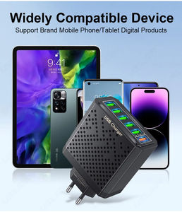 Chargeur USB 6 en 1 QC3.0 Chargeur rapide pour <span class=keywords><strong>IPHONE</strong></span> 17 S23 Xiaomi Adaptateur de charge de téléphone portable Prise EU/KR/US/UK - Product Image 3