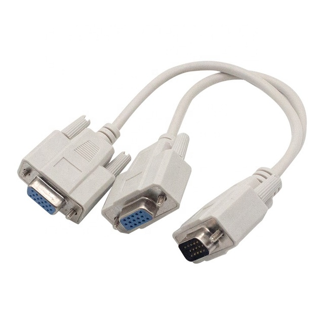 VGA Y Splitter Adapter 15 Pin 2 Female 1 Male PVC Jacket Computer Use