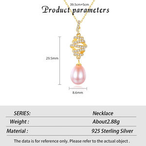 Collar con Colgante de Plata de Ley S925 con Perla Natural de Agua Dulce y Circonita para Mujer, Joyería al por Mayor - Product Image 6