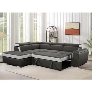 Produsen langsung tarik sofa tempat tidur kustom sofa tempat tidur hitam dan putih batu kulit sofa ruang tamu